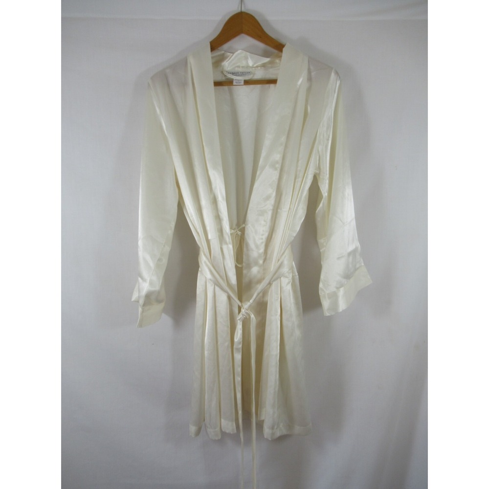 Morgan Taylor Satin Robe Women Small Ivory Belted